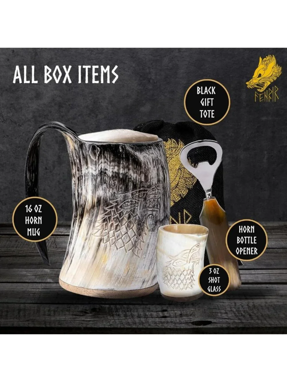 Handmade Viking Drinking Horn Mug Set - Unique Gift for Men, Dad, Husband - 16